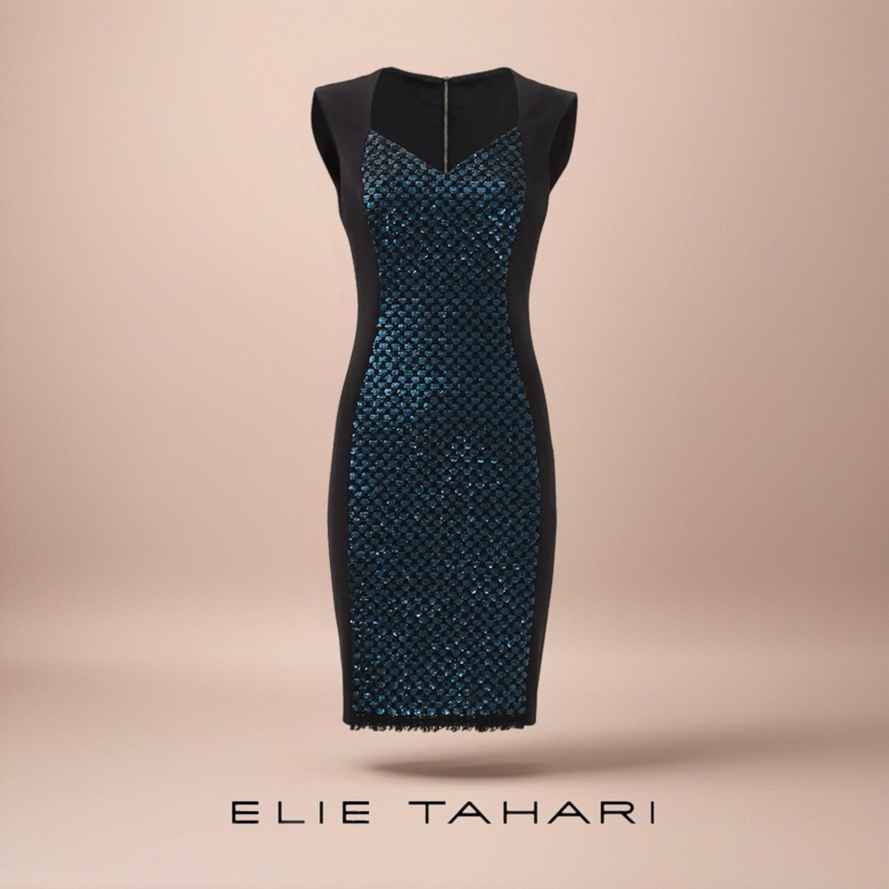 Elie Tahari Reba Sequin Detail Sheath Dress NWT Size 2